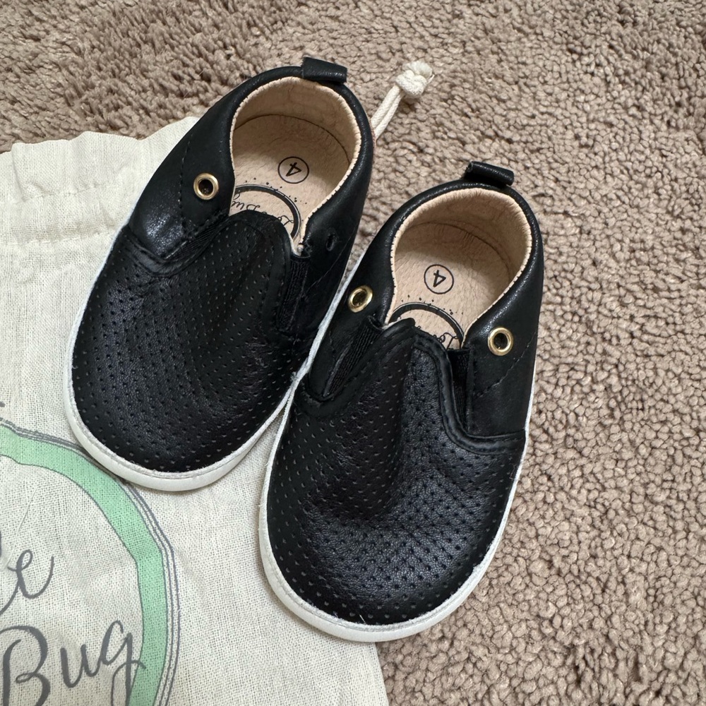 Classic Black Perforated Baby Slip-On Shoes